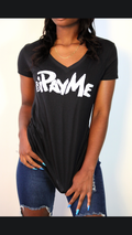 Women's V Neck Black w/ white iPayMe Lettering T-Shirt